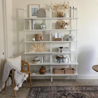 Nathan James Theo 6-Shelf Tall Modern Bookshelf, Wall Mount Ladder Shelf Bookcase with White Wood and Industrial Metal Frame, Matte White/White, Set of 2 - color: White, size: Set of 2