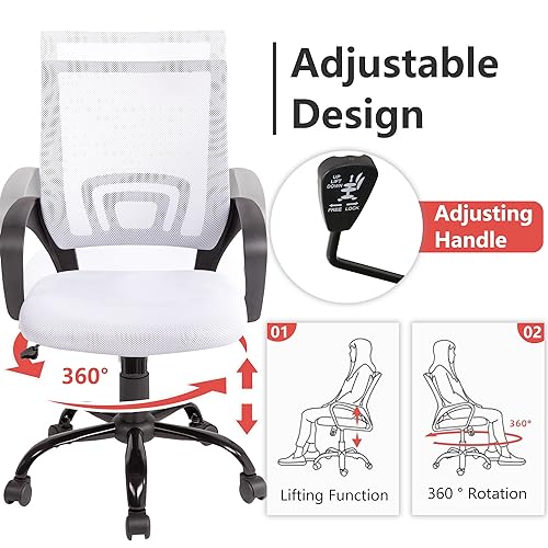 PayLessHere Office Computer Chair Ergonomic Cheap Desk Chair Adjustable Comfortable Mid Back Task Rolling Swivel with Lumbar Support for Home Office (Pack of 2, White) - color: White, style: pack of 2