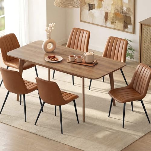 VASAGLE Dining Chairs Set of 6, Upholstered Kitchen Chairs, Synthetic Leather, Max. Load 264 lb, Steel Legs, Curved Backrest, for Dining Room, Caramel Brown and Ink Black ULDC090KN03-3J - color: Caramel Brown + Ink Black, size: Set of 6