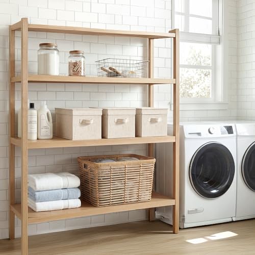 StorageWorks Fabric Storage Bins, Storage Basket with Lid, Closet Bins | Lidded Dust-proof, Easy Pull Handles, Foldable, Stackable, Ideal for Clothes Blanket Towel, Large, Rustic Linen, 3-Pack - color: Rustic Linen, size: Large