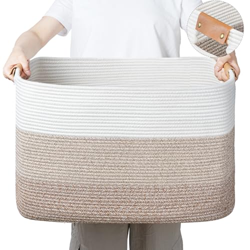 Rectangle Blanket Storage Basket, Large Blanket Basket Living Room, Nursery Nin for Toys, 50 L Large Woven Storage for Toy Organizing & Laundry, 18.11’’*14.17’’*11.81’’, Gradient Brown - color: Gradient Brown, size: 50L