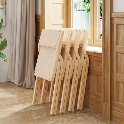 Wood Folding Chairs, Foldable Chairs Wooden Indoor Stackable Dining Chairs for Kitchen & Dining Room Chair Woven Seat & Webbing Back, Dining Chair Set of 2 - color: Natural/Natural, Woven Rope