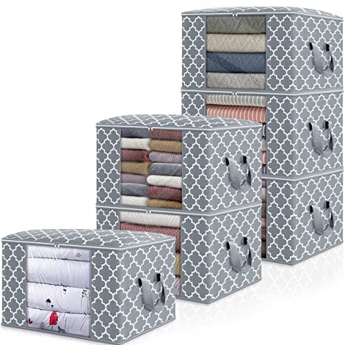 WISELIFE Storage Bags, Large Blanket Clothes Organization and Storage Containers for Bedding, Comforters, Foldable Organizer with Reinforced Handle, Clear Window,Sturdy Zippers,(Light Grey, 6 x 100L) | Large Blanketfor Bedding, Comforters, Foldable Organi