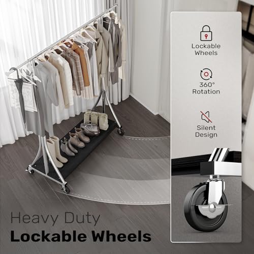 MAXLEAD Clothes Rack, Clothing Rack with Wood Shelves 500 LBS Heavy Duty Garment Rack for Hanging Clothes Portable Closet Sturdy Coat Rack for Bedroom, Living Room, Laundry, Balcony, Silver | Heavy Duty Garment Rack, Easy Assemble Portable Closet Sturdy C