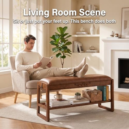 Shoe Storage Bench Shoe Rack Bench with Storage 2 Tier Wooden Shoe Rack | Solid wood shoe bench flip-top storage cushioned seat weight capacity of 550 lb side hooks walnut finish 39.4" W - size: 39.4"