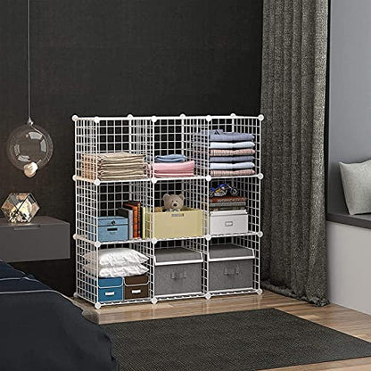 C&AHOME Wire Cube Storage, 9-Cube Organizer Metal, Wire C Grids Storage, Storage Bins Shelf, Modular Bookshelf, Closet Cabinet Ideal for Home, Living Room, Office 36.6”L x 12.4”W x 48.4”H White | Storage Bins Shelf, Modular Bookshelf Units, Closet Cabinet