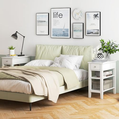 Narrow Side Table, 3-Tier Bedside Table with Drawer and Shelves, Tall Skinny Nightstand for Living Room, Bedroom, Small End Table for Small Spaces (2, White)