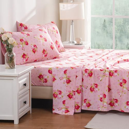Bedlifes Floral Pattern Bed Sheet Set Twin Size, 16" Deep Pocket 3-Piece | Ultra Soft Microfiber, Breathable & Silky, OEKO-TEX Certified, Easy-Care Machine Washable, 3-Piece, All-Season Spring Bedding - color: Pink, size: Twin