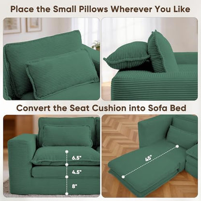 140" U Shape Modular Sectional Sofa with Ottoman, Boneless Couch Three-Layer Deep 4 Seat Convertible Pull Out Sleeper Sofa Bed for Living Room Apartment No Assembly 140" U-Green - size: 140"U