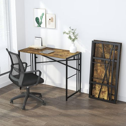 Lutown-Teen 35 inch Small Folding Computer Desk, Rustic Brown | Writing Gaming Computer Desk for Small Spaces, No Assembly Required Home Office Table - color: Rustic Brown, size: 35 Inch