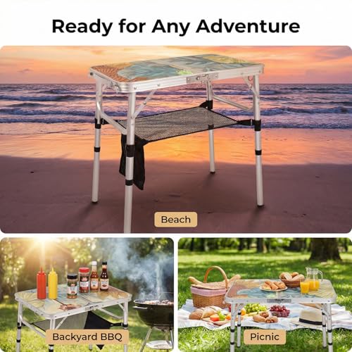 Small Folding Camping Table, 2ft Portable Picnic Table Aluminum 24" x 16", 3 Adjustable Heights Lightweight Dining Table for RV, Picnic, Beach (Sunflower) - color: Sunflower