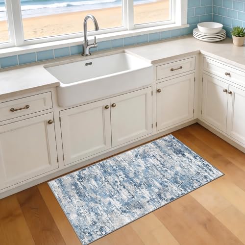 Entryway Runner Rug 2x4ft,Non Slip Carpet Runner,Ocean Blue | Machine Washable Runner Rug with Silicone Backing; Stain Resistant Surface for Entryways, Kitchens and High Traffic Areas - color: Abstract- Ocean Blue, size: 2' x 4' (Runner)