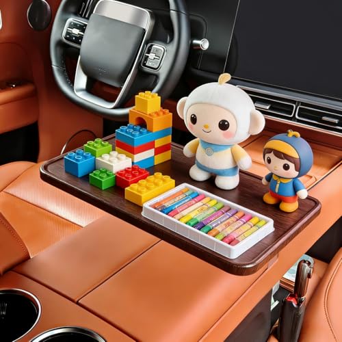 Car Desk for Laptop,360° Rotating Cup Holder Table，Wood Car Tray, Car Table & Car Food Tray，Steering Wheel Tray， Car Accessories for Women & Men. Compatible with Tesla Model Y/3/S, Ford F150& Most