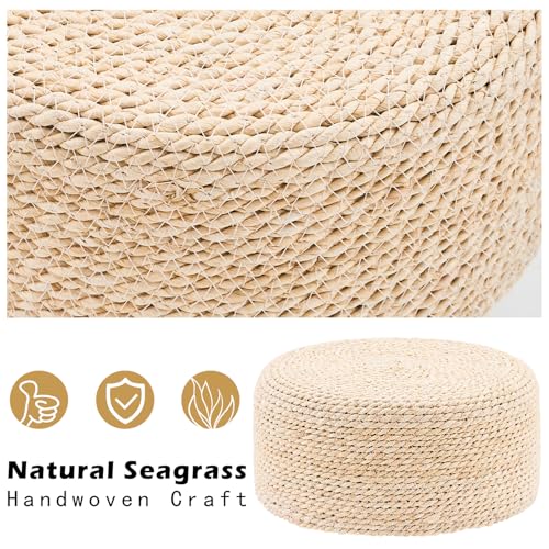 Cpintltr Ottoman Natural Seagrass Footrest Poufs Hand Weave Round Foot Stool for Couch Desk Soft Step Stool Padded Foot Rest with Pine Legs for Living Room Bedroom (Natural White) - color: Natural White