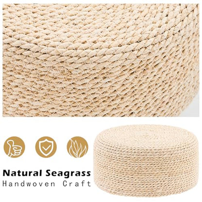Cpintltr Ottoman Natural Seagrass Footrest Poufs Hand Weave Round Foot Stool for Couch Desk Soft Step Stool Padded Foot Rest with Pine Legs for Living Room Bedroom (Natural White) - color: Natural White