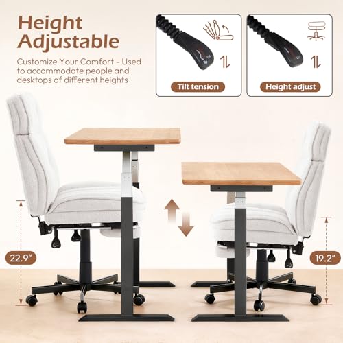 Criss Cross Chair with Wheels - Home Office Desk Chairs with Foot Rest, Morden Comfy Swivel Makeup Chair for Vanity, Ergonomic Cross Legged Office Chair with High Back & Wide Seat, White - color: White
