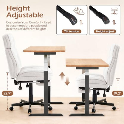 Criss Cross Chair with Wheels - Home Office Desk Chairs with Foot Rest, Morden Comfy Swivel Makeup Chair for Vanity, Ergonomic Cross Legged Office Chair with High Back & Wide Seat, White - color: White
