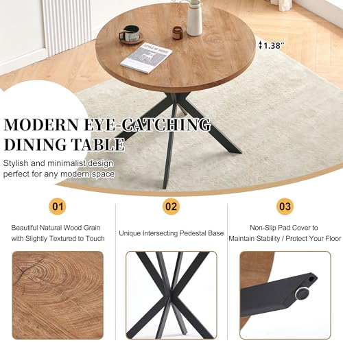 Homedot Modern Dining Table Set for 2,37-in Round Kitchen Table Chairs Set Space Saving, Rustic Brown Dinner Table with Navy Blue Dining Room Side Chairs Upholstered, Small Breakfast Nook Table Set - color: Navy Blue, size: 1* Round Table+2*Chair