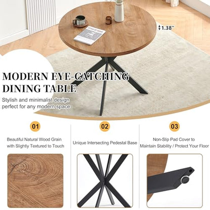 Homedot Modern Dining Table Set for 2,37-in Round Kitchen Table Chairs Set Space Saving, Rustic Brown Dinner Table with Navy Blue Dining Room Side Chairs Upholstered, Small Breakfast Nook Table Set - color: Navy Blue, size: 1* Round Table+2*Chair
