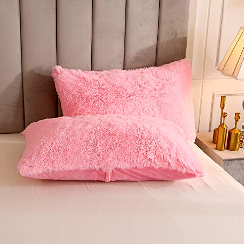 Faux Fur Velvet Fluffy Bedding Duvet Cover Set Down Comforter Quilt Cover with Pillow Sham, Ultra Soft Warm (Twin, Pink) - color: Pink, size: Twin