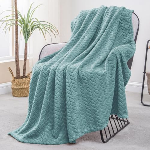 Exclusivo Mezcla Fleece Throw Blanket for Couch Sofa, 50”x70”, Celadon | Oversized Soft Cozy Fluffy Blankets for Summer, Decorative Plush Flannel Throws for Living Room, Bedroom with Leaves Pattern - color: Celadon, size: Throw ( 50x70 IN )