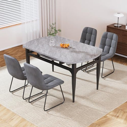 HIPIHOM 55‑Inch Extendable Dining Table Set with 6 Upholstered Chairs and Metal Frame for Dining Room - color: Grey/Grey