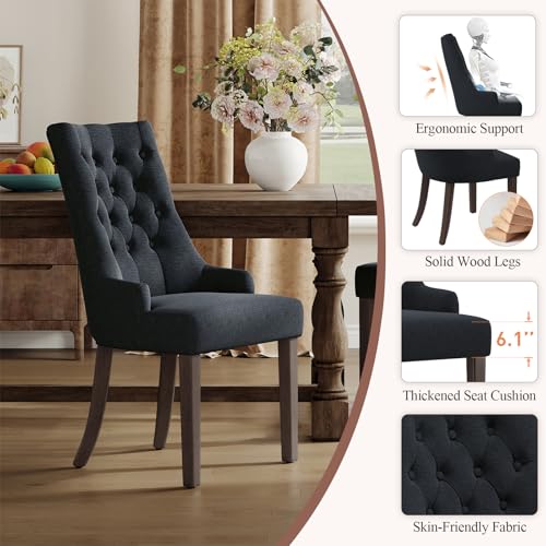 COLAMY Fabric Side Dining Chairs Set of 2, Wingback Upholstered Dining Room Chairs with Tufted Button, Living Room Chairs for Home Kitchen, Black - color: Black, size: Set of 2