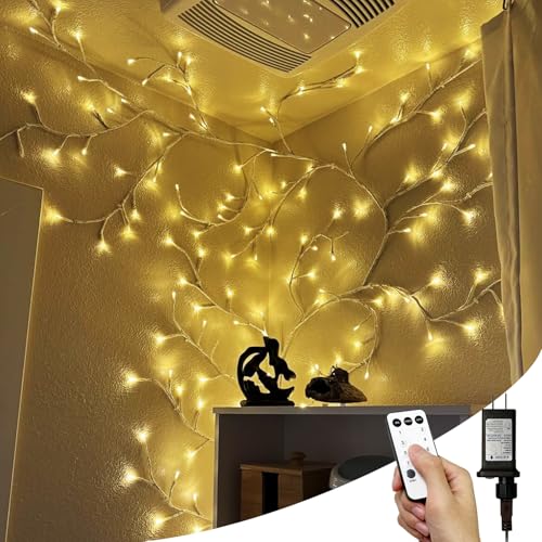 2pcs Enchanted Willow Vine Lights with Remote, NIDISETPJAS Christmas Swags Decorations Indoor Room Decor, 18 Branches 144 LEDs Lighted Willow Vine Lights for Walls Bedroom Home Decor, White Branch - color: White, size: 2 Pcs