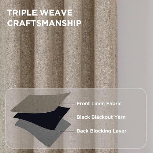 CUCRAF 100% Blackout Window Curtains 84 inches Long 2 Panels Set, Faux Linen Look Thermal Insulated Grommet Drapes, Room Darkening Curtain for Bedroom Living Room(W52 x L84 Inch, Light Khaki) - color: Light Khaki, size: 52"W x 84"L (Pack of 2)