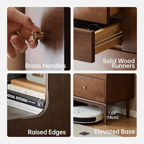 100% Solid Wood Nightstand, 6 Drawer Walnut Side Table with Open Shelve, Tall Nightstand for Small Spaces, Living Room, Bedroom, Hallway(Walnut, 19" W x 15" D x 47" H) - color: Walnut, size: 47" H