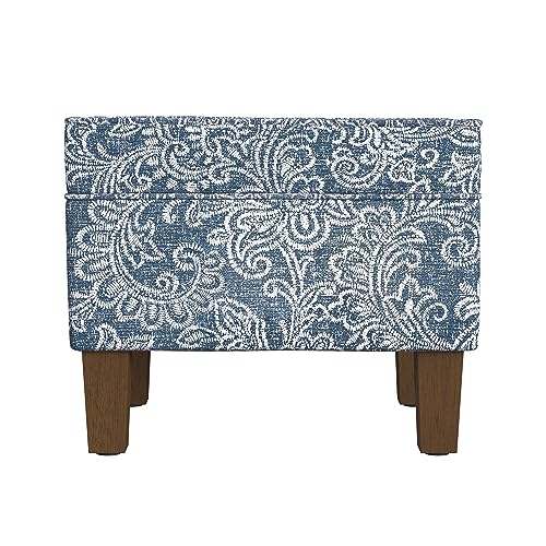 HomePop 22" Modern Rectangular Storage Ottoman - Blue Denim Jacobean Print - color: Blue Denim Jacobean Print