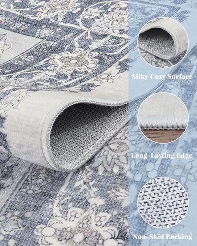 Farmhouse 6x9 Nursery Rug, Low Pile & Non Slip Area Rug for Living Room, Bedroom, Dining Room Table, Blue and Grey High Traffic - Non Shedding & Stain Resistant Soft Carpet, Faded Print Accent Mat - color: Blue / Grey / Brown, size: 6' x 9' (Rectangular)