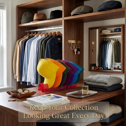 Hat Display Stands, 2-Pack Desktop Hat Organizer & Storage Rack, Holds 14 Baseball Caps, Hat Hanger Mount for Bedroom, Closet, and Desk - color: Transparent Red-2 pack