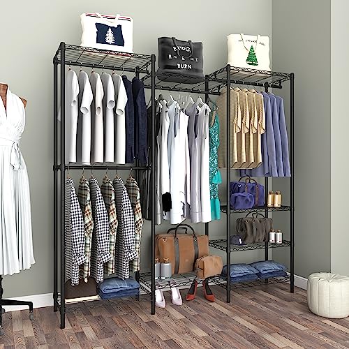 Heavy Duty Garment Rack,Freestanding Clothing Rack with 4 Hang Rods & 8 Shelves,Adjustable Closet Racks,68.5" L x 13.8" W x 75.2" H, Max Load 800LBS, Black