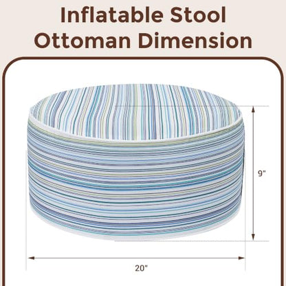 FUNHOME Inflatable Stool Ottoman Footrest with Handle D20 xH9-Blue Stripe | Indoor Outdoor Footrest Seat, Water-Repellent, Footstool Pouf for Home Patio Garden and Camping Use - color: Blue Stripe