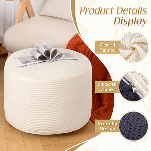 Round Ottoman Foot Rest Pouf for Living Room Couch - Soft Plush Hassock - color: Beige