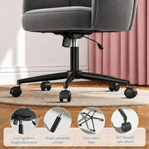 DurayLoly Desk Chair with Shell Back & 360° Swivel Wheels | Comfy Velet Vanity Chair,Adjustable Height,Stylish and Comfortable for Makeup, Work & Relaxation,Dark Grey - color: Dark Grey