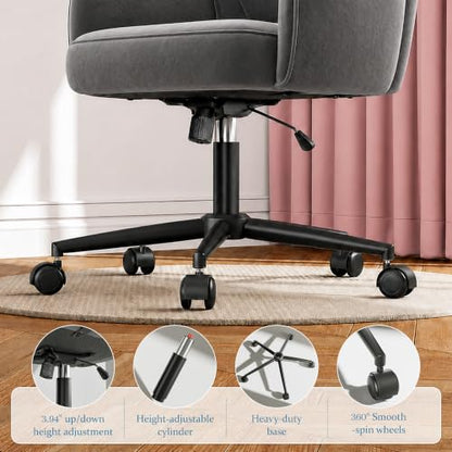 DurayLoly Desk Chair with Shell Back & 360° Swivel Wheels | Comfy Velet Vanity Chair,Adjustable Height,Stylish and Comfortable for Makeup, Work & Relaxation,Dark Grey - color: Dark Grey