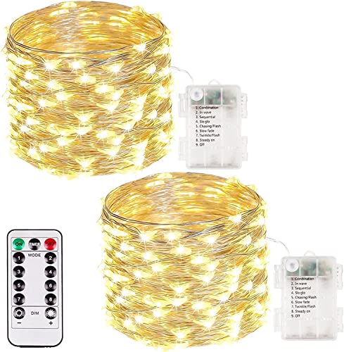 2 Pack Fairy Lights Battery Operated with Remote 33FT 100 LED Warm White | Remote Control, 8 Modes, Timer, Adjustable brightness, Waterproof Lights for Indoor Outdoor Classroom Christmas Decor - color: Warm White, size: 2 Pack