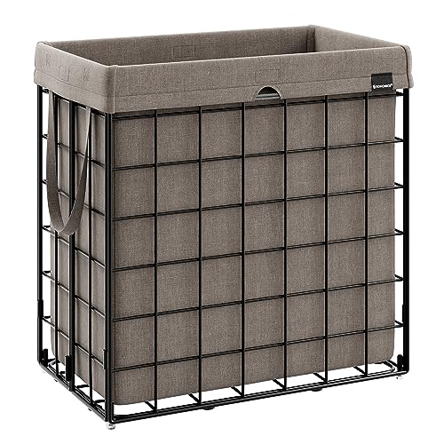 SONGMICS Laundry Hamper, Collapsible, 29 Gal. (110L) | Laundry Basket, Clothes Hamper, Beige and Black, STOUT Collection ULCB111N01 - color: Black + Camel Brown, size: 110 L