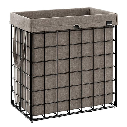 SONGMICS Laundry Hamper, Collapsible, 29 Gal. (110L) | Laundry Basket, Clothes Hamper, Beige and Black, STOUT Collection ULCB111N01 - color: Black + Camel Brown, size: 110 L