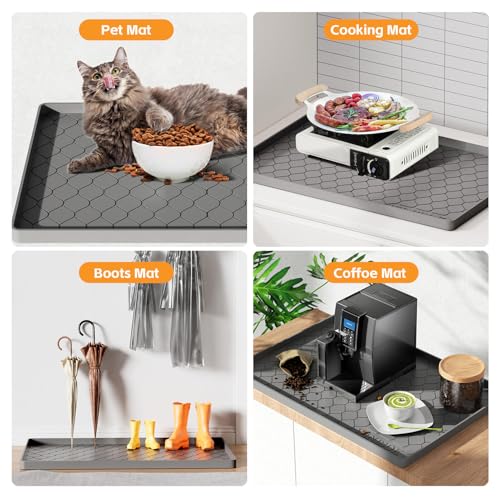 Winisok 방수 언더 싱크 매트 71.1cm x 48.3cm(28인치 x 19인치), 실리콘 매트, 블랙 | 돌출된 가장자리로 흘리거나 새는 것을 가두어 줍니다. 선반 라이너, 캐비닛 프로텍터, 주방, 욕실, 부츠, 애완동물, 가정 필수품용 - color: 블랙., size: 19"W x 28"L