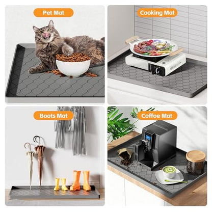 Winisok 방수 언더 싱크 매트 71.1cm x 48.3cm(28인치 x 19인치), 실리콘 매트, 블랙 | 돌출된 가장자리로 흘리거나 새는 것을 가두어 줍니다. 선반 라이너, 캐비닛 프로텍터, 주방, 욕실, 부츠, 애완동물, 가정 필수품용 - color: 블랙., size: 19"W x 28"L