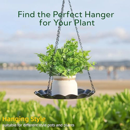 Hanging Planter for Indoor Outdoor, Plant Hanger, Plant Hanging Tray | Plant Holder, Plant Pot Shelf Basket for Window, Wall, Ceiling, Garden with Chains and Hooks, 2Pcs, Wavy Round - style: Wavy Round