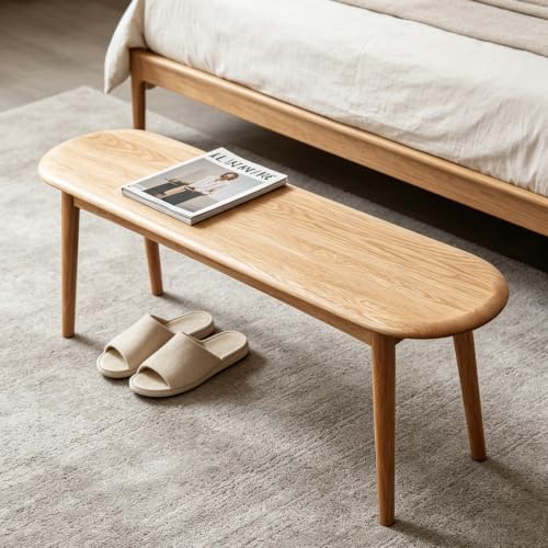 39.4" Solid Oak Skinny Bench, Natural Finish – Narrow End of Bed Bench for Bedroom, Also for Dining, Kitchen & Entryway - size: 39 Inch(Rounded corners)