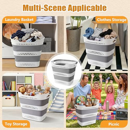 2 Pcs 42L Collapsible Laundry Baskets- Foldable Laundry Basket with Handles, Sturdy Plastic Pop Up Laundry Hamper, Space Saving Storage Container for Wet/Dry Use, Ideal for Home, Dorm, Apartment Grey - style: 42L-2grey