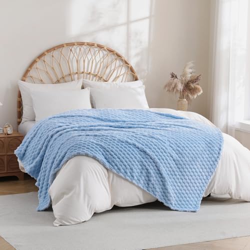 Light Blue Fleece Throw Blanket 60”×80” for Couch Sofa Bed Super Soft Cozy Plush Microfiber Flannel Blanket with 3D Jacquard Decorative Lightweight for Mom Woman - color: Light Blue, size: 60×80inch