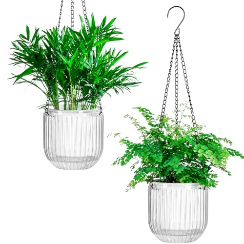 Josteve 5.2 Inch 2 Pcs Self Watering Hanging Planter Indoor Plant Pots Drainage Holes, Outdoor Small Hanging Planters Flower Pot Basket, Visible Water Level, Plant Hanger Home Decor, Gardening - color: White, size: 2*5.2 inch