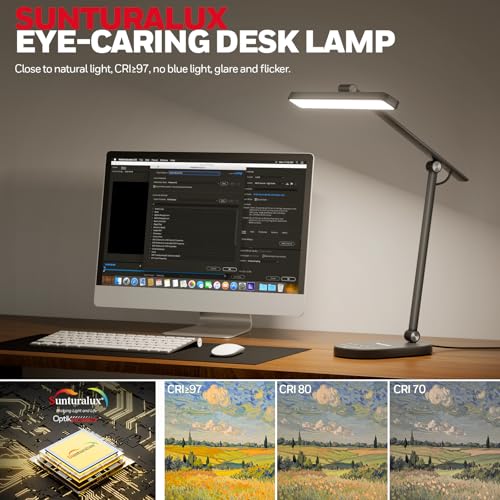 Honeywell HWT-H4 LED Desk Lamp, Eye-Caring, Dimmable, Auto Sensor | CRI97 Sunturalux LED, flicker-free eye care, 3 color temperatures, 5 brightness levels, auto dimming sensor, 60-min timer - color: Black
