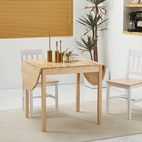 Drop Leaf Dining Table, 55-in Solid Pine, Natural | Solid pine construction, drop-leaf design, expands to 55 in, seats 4-6, assembly required